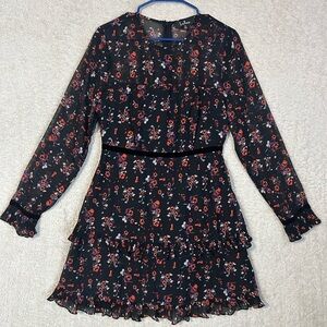Lulus Floral to See Black Floral Print Long Sleeve Mini Dress Size Medium